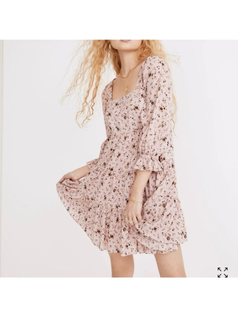 Madewell Sz 14 Lizzie Babydoll Mini Dress in Dusty Pink Floral Cottagecore Prair